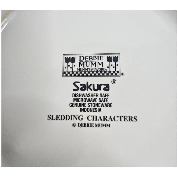 Sakura Debbie Mumm "Sledding Characters" stoneware 8.25" salad dessert lunch - Picture 8 of 9